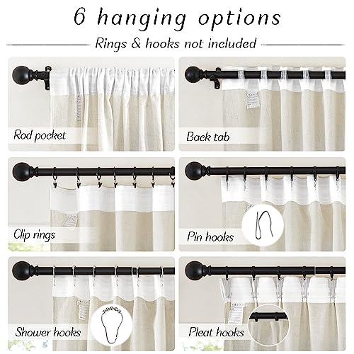 NICETOWN Natural Linen Curtains 52W x 108L with 2 Panels - Light Filtering, Privacy, Multiple Hanging Options