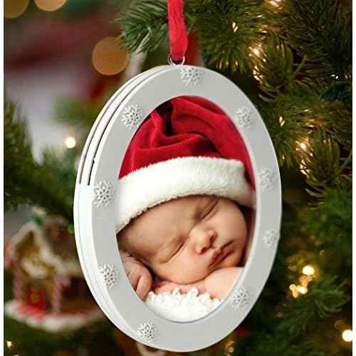 Tiny Ideas Baby's "My First Christmas" Handprint or Footprint Holiday Double-Sided DIY Photo Ornament, Creative Gift for New and Expecting Parents, White and Red