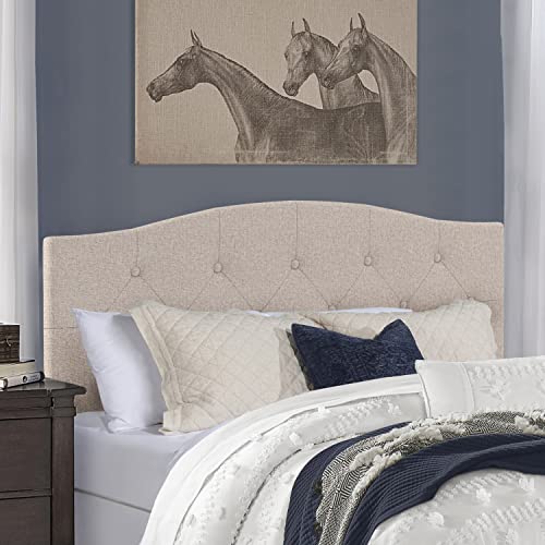 Upholstered Full/Queen Linen Headboard - Adjustable, Tufted Diamond Design, Beige