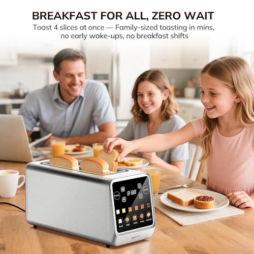Keenstone 4-Slice Touch Screen Toaster - Wide Slot, Stainless Steel, Green