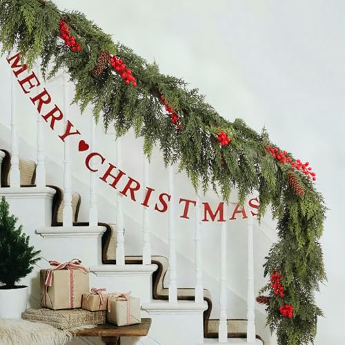 6ft Christmas Cedar Garland with Red Fruits & Pine Cones – Fake Greenery 6FT KARAVA