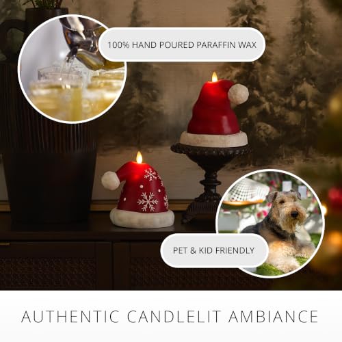 Luminara Flameless Santa Hat Candle with Snowflakes - Battery Operated Holiday Decor