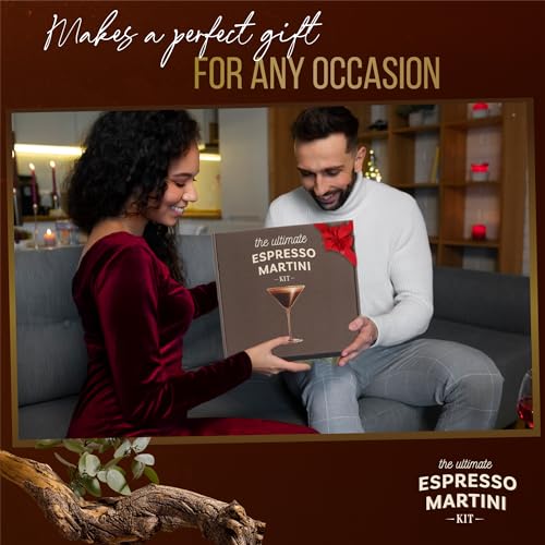 Espresso Martini Cocktail Kit with Glasses, Coffee Grounds & Mixology Tools