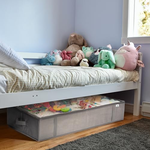 Grey Under Bed Storage Containers 4 Pack - Large Closet Organizer Bins