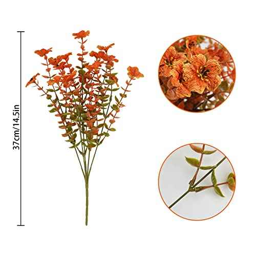 Agusbagli 10Pcs Artificial Fall Flowers Outdoor Autumn Fake Flowers UV Resistant Faux Plastic Greenery Shrub Plant for Wedding Home Garden Window Box Fireplace Thanksgiving Christmas Decor Orange