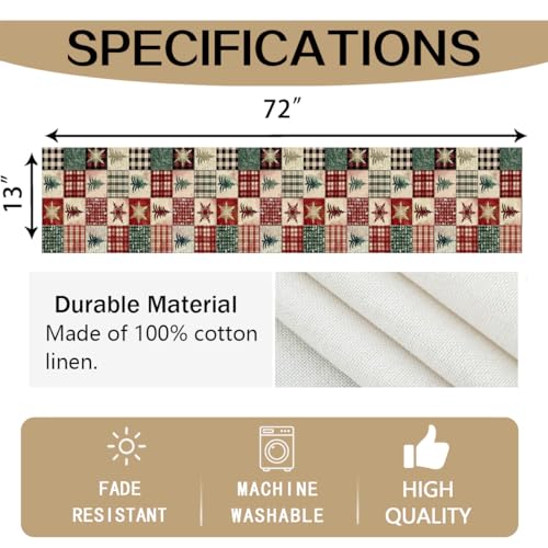 RABUSOFA Christmas Table Runner 13 x 72 in, Red – 100% Polyester, Durable Holiday Decor