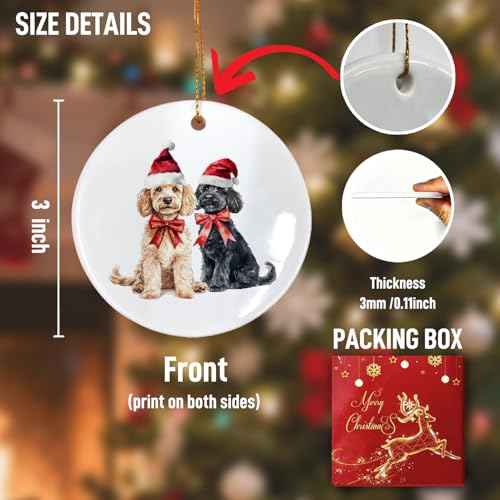JINYO Goldendoodle Ornament, Golden Doodle Gifts, Golden Doodle Ornaments for Christmas Tree, Funny Santa Goldendoodle Xmas Decorative Hanging Ceramic Ornaments
