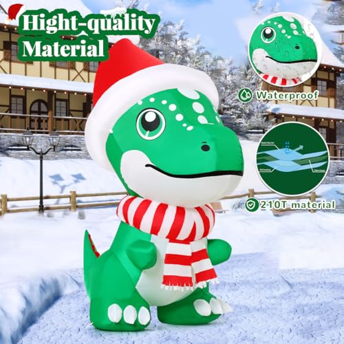 GOOSH 5 ft Christmas Dinosaur Inflatable with LED Lights, T Rex Yard Decor