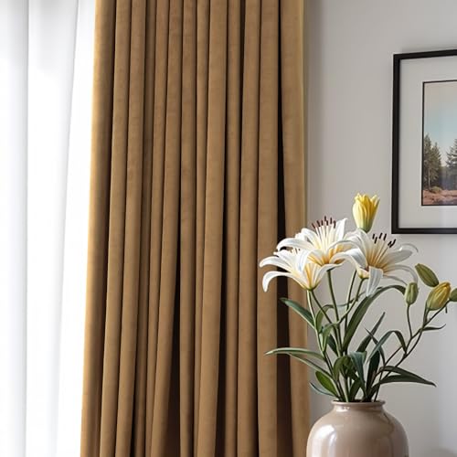 Velvet Room Darkening Curtains 52x84 Inches Set of 2 - Gold Brown Insulated Luxury Drapes
