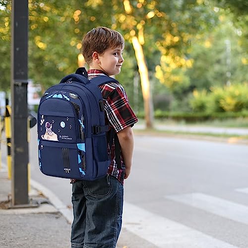 ACESAK Astronaut Backpack Set for Boys with Lunch Bag, 3-Piece Blue School Backpack