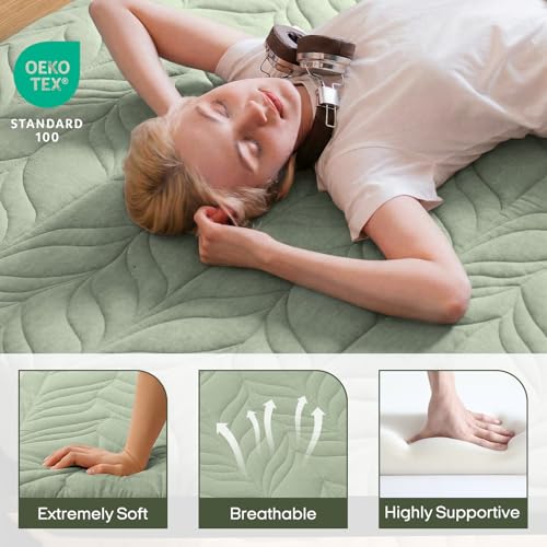 Green Twin Japanese Floor Mattress - 2.5 Inch Thick Futon for Sleeping & Yoga