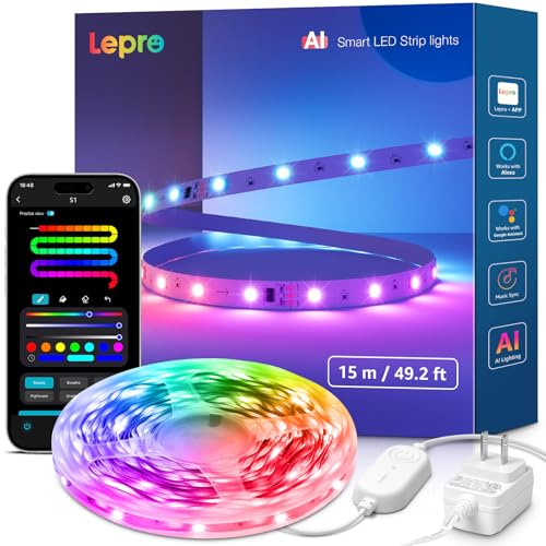 Lepro S1 AI Smart LED Strip Lights with IC 50FT 2.4G WiFi Bluetooth