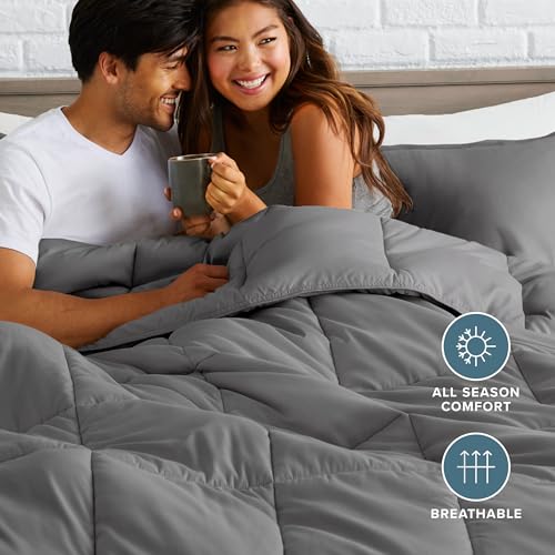 Bare Home Queen Comforter Set - 1800 Ultra Soft Microfiber, Grey, Queen Size