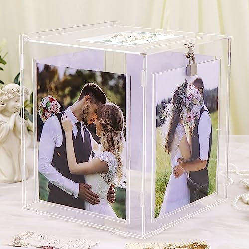 Acrylic Wedding Card Box with Picture Frame, Clear Gift for