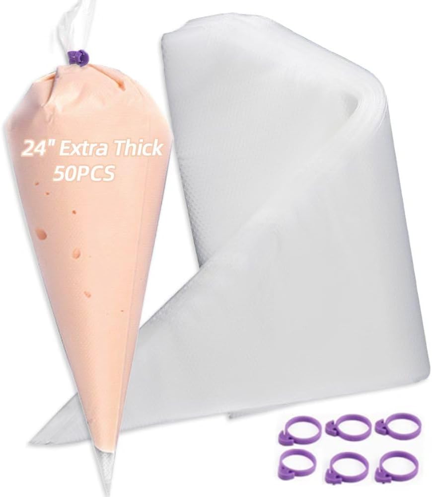 Skiennix 24 Inch Extra Large Disposable Piping Bags - 50 Pack Heavy Duty Icing Bags for Cake Decorating