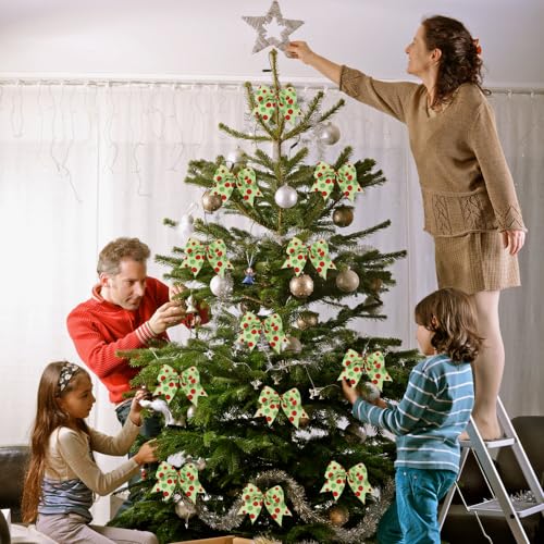 DIYDEC 12pcs Christmas Bows Ornaments 6.3 Inch Large Christmas Wreath Bows Red Green Xmas Tree Bow Glitter Dot Bows Ribbons Decoration for Garland Wedding Home Holiday Party