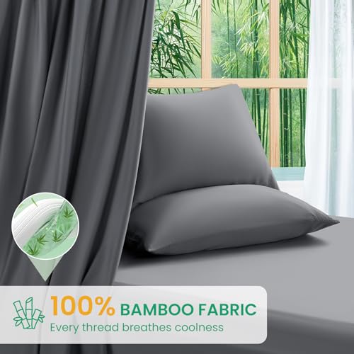 King Size Bamboo Rayon Bed Sheet Set with Dark Grey Variation - 4 Piece