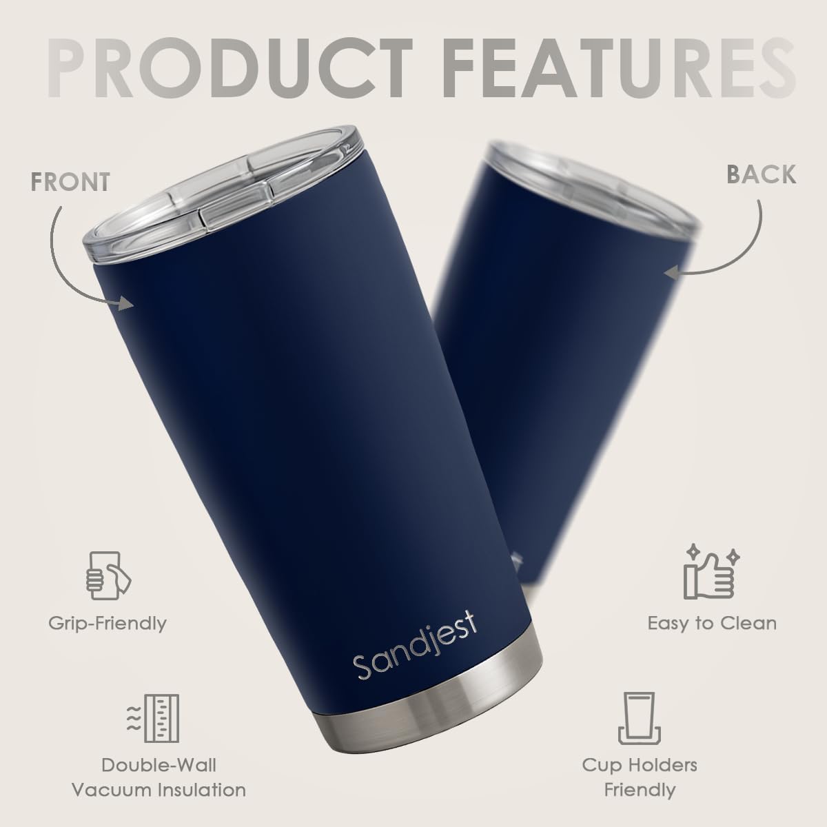 SANDJEST Navy Tumbler 20oz Stainless Steel Double Wall Vacuum Insulated, Travel Coffee Cup, Gifts for Men Women Birthday Christmas