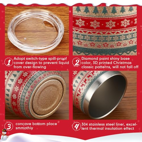 Sliner 4 Pack Christmas Glitter Tumbler Set - Retro Style 12oz Insulated Stainless Steel Holiday Drinkware