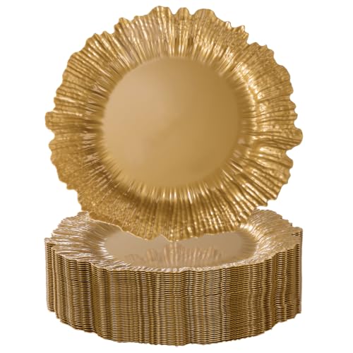 Gold Reef Plastic Charger Plates 13 Inch - Pack of 50, Coral Gold Variation