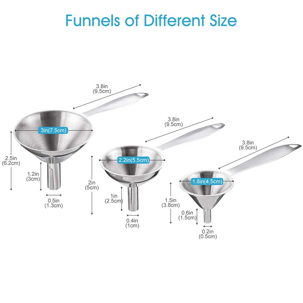 Toncoo 3-in-1 Kitchen Funnel Set - Premium Food Grade Stainless Steel for Bottles & Spices