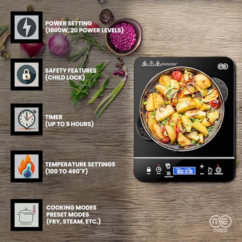 Portable Induction Cooktop Hot Plate - Single Burner, 1800W, LCD Touch, Safety Lock
