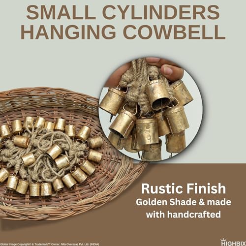 HIGHBIX 4cm Small Vintage Rustic Lucky Cow Bells on Jute Rope - 30 Cylinder