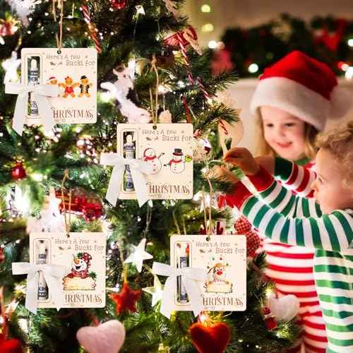 Christmas Money Holders for Cash, 4 Pcs Wooden Money Cards for Xmas Gift, 2025 Christmas Money Card Gifts Hanging Ornaments for Christmas Tree