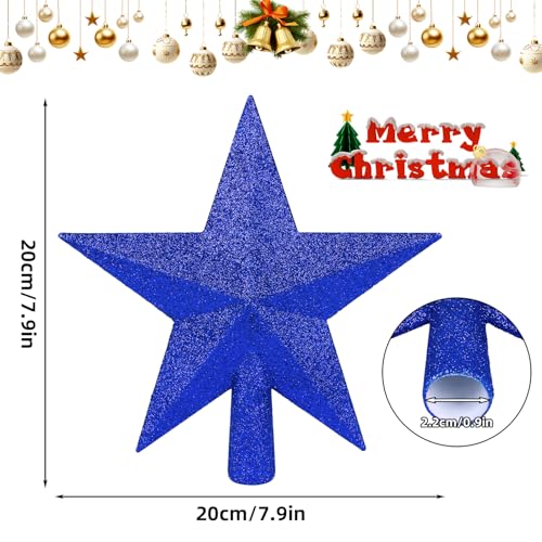 DERAYEE Blue Christmas Tree Topper, 7.9 Inch Glitter Star for Holiday Decor