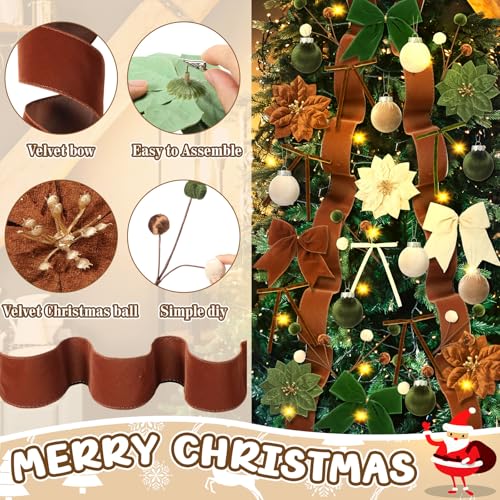 Hungdao 57 Pcs Christmas Velvet Ornament Kit 12 2.4" Balls 24 4.7"