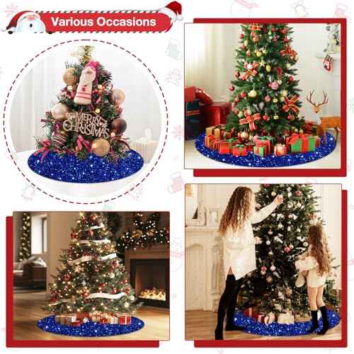 Small Blue Christmas Tree Skirt 21 Inch Sequin Mini Tree Skirt for 4ft Christmas Tree Round Velvet Xmas Tree Skirt Glitter Santa Christmas Tree Skirts Box Royal Blue Christmas Ornaments
