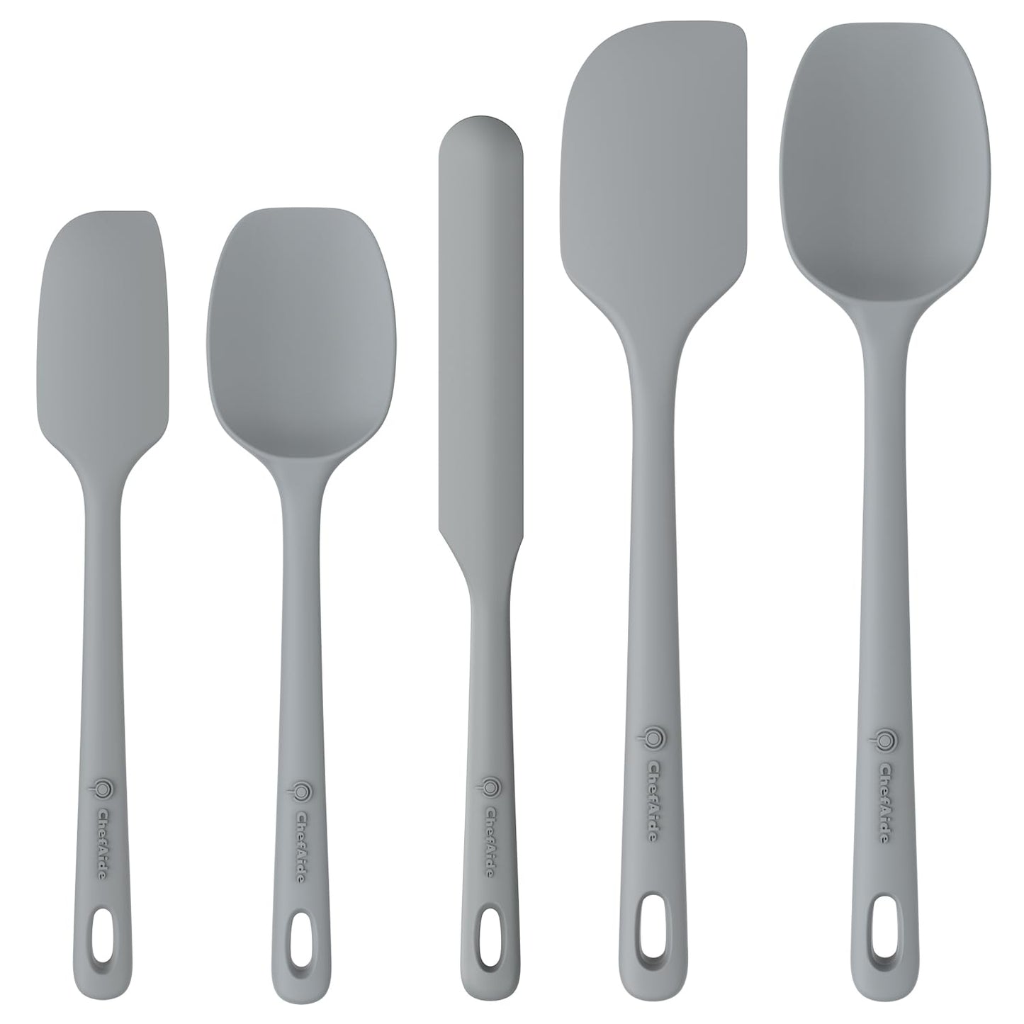ChefAide 5 Pieces Silicone Spatula Set, Food Grade Rubber Spatula, Upgrade Strong Handle with Ergonomic Grip, Heat Resistant Up to 600°F for Nonstick Cookware, Cooking