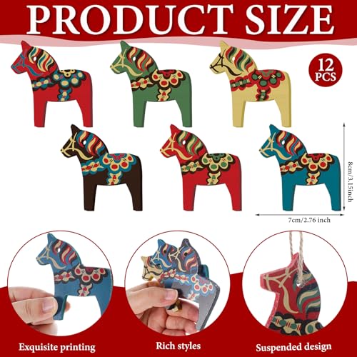 Vercraft 12 Pcs Dala Horse Swedish Christmas Ornament Scandinavian,