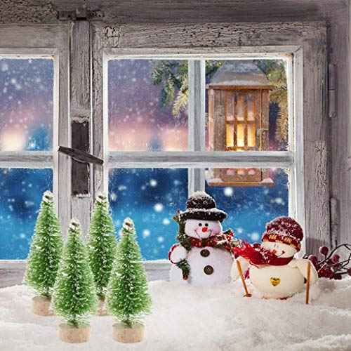 12Pcs Mini Sisal Trees with Wood Base Artificial Christmas Pine Trees Bottle Brush Trees for Winter Snow Miniature Scenes DIY Christmas Crafts Xmas Holiday Home Desk Tabletop Decor