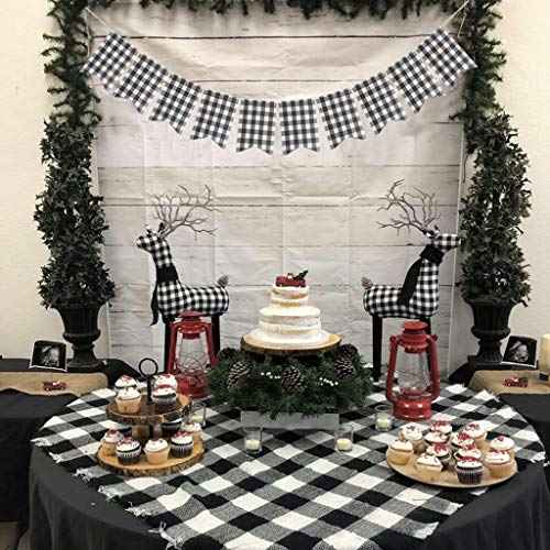 Buffalo Check Plaid Banner for Christmas Mantel Fireplace Decorations ? Black and White Gingham Bunting Garland Baby Shower Birthday Party Supplies