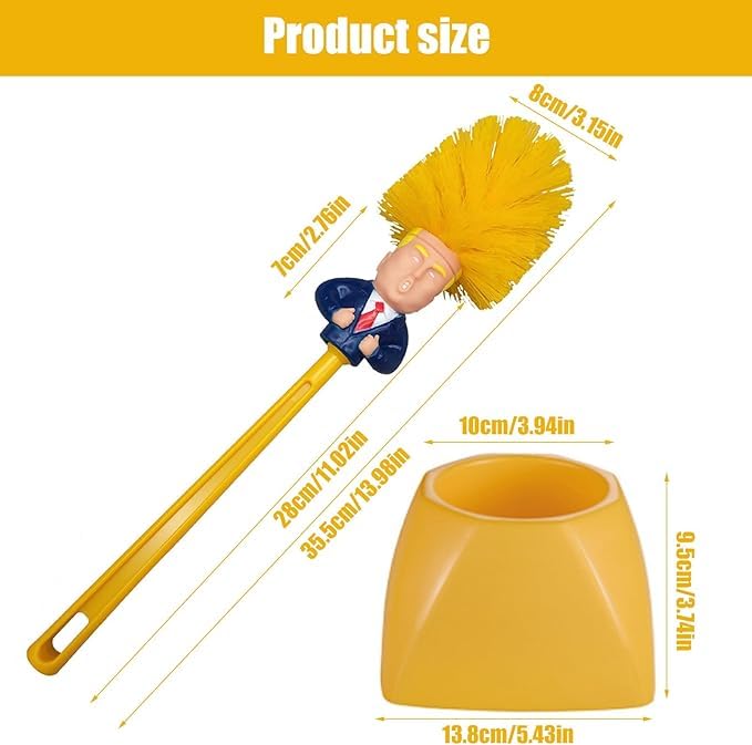 3-Piece Trump Toilet Brush Set with Holder, Funny Political Bathroom Accessory