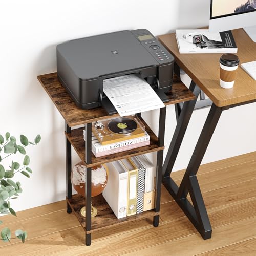 Rustic Brown Tall End Table with Charging Station - 30 Inch Nightstand with Storage