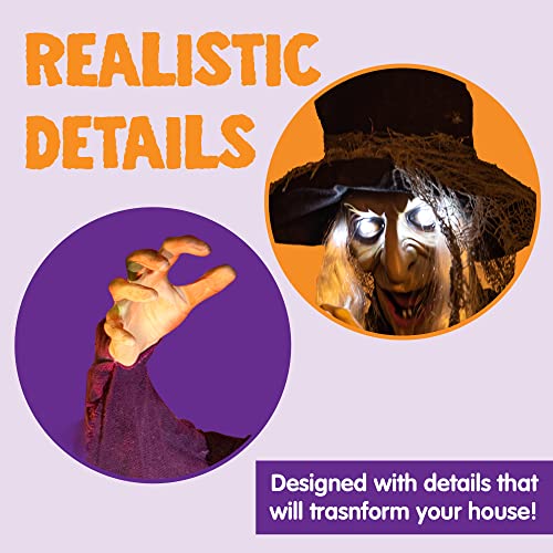 Wicked Halloween Hanging Witch Decoration - Light-Up Talking Ghost with Sound Activation, 72 Inches Purple Outdoor & Indoor Haunted House Prop