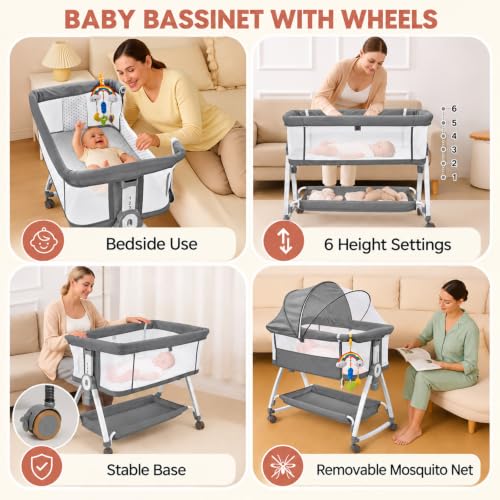4-in-1 Baby Bassinet with Wheels & Adjustable Height - Gray (Variation of THIS listing)