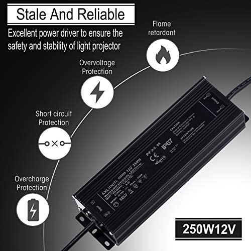 AXLHNITI 250W 12V Waterproof IP67 LED Power Supply Transformer - 110V AC to 12V DC for Outdoor & Indoor LED Lights