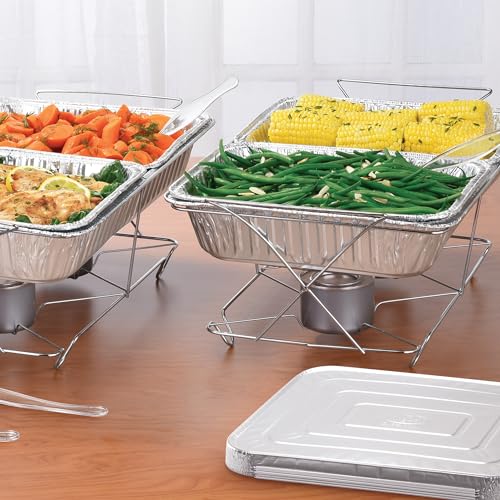 Chafing Dish Buffet Set Disposable 30 Piece Party Serving Kit Includes Chafing Kits with Lids and Serving Utensils for All Types of Parties and Events | Disposable Party Set