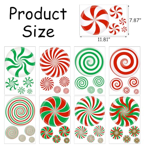 Colorful Christmas Candy Window Clings - 45 Pack Peppermint Holiday Decorations