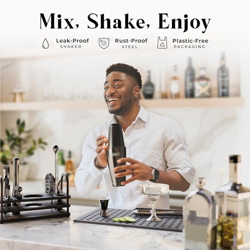Mixology Bartender Kit with 28oz Boston Shaker - Jet Black Bar Set with 35 Recipes