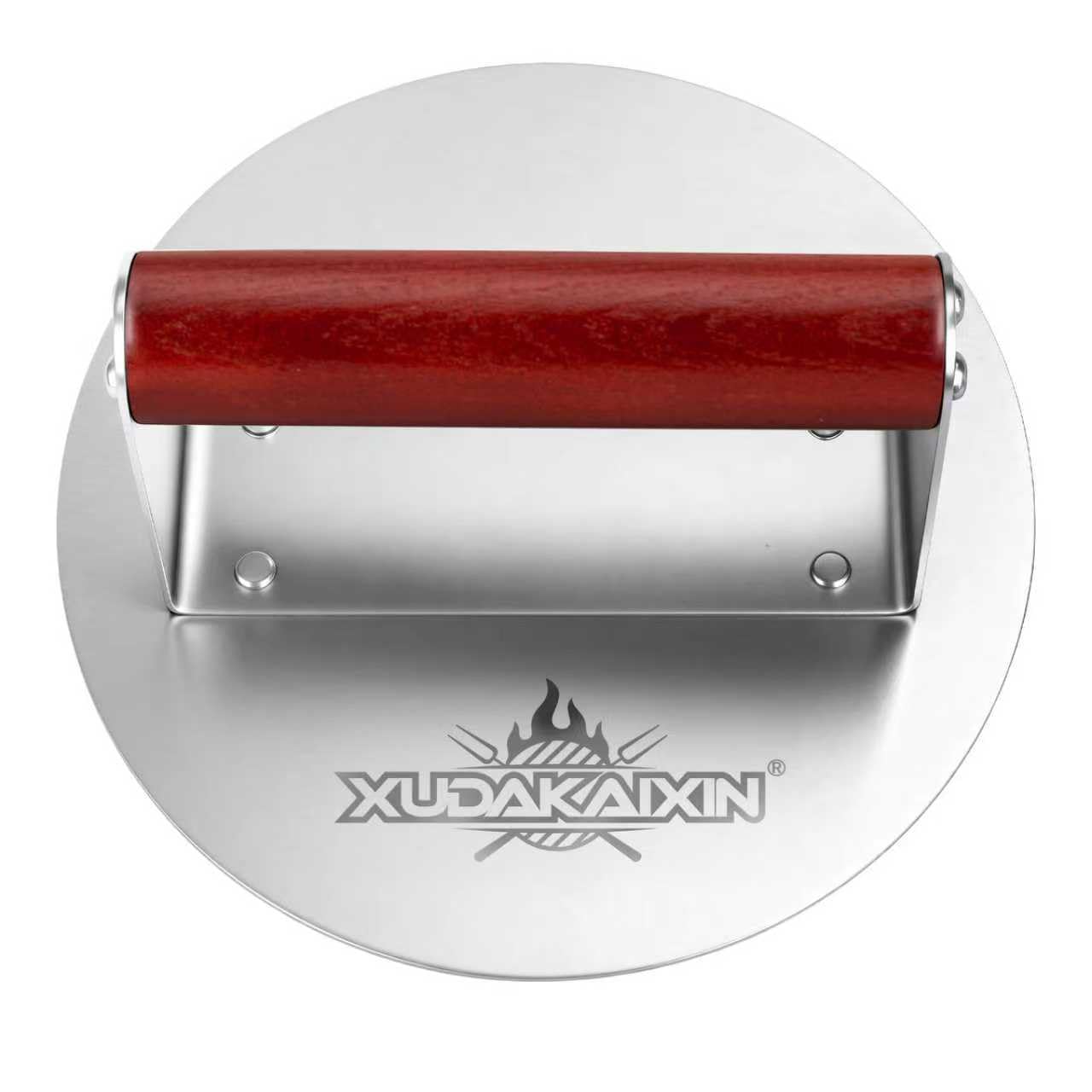 XUDAKAIXIN Stainless Steel Smash Burger Press 6.3",Hamburger Smasher Tool,BBQ Griddle Accessories for Hamburger, Steak, Meat,Perfect for Blackstone, Camp Chef, & Indoor Griddles (Round)