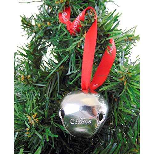 Westmon Works Believe Bell Ornament in Grey for Christmas Tree on Ribbon with Bag