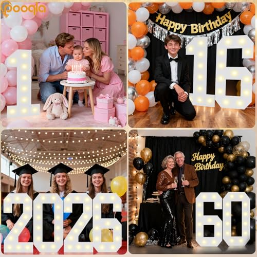 Light Up Numbers 16 - 2.4FT Marquee Birthday Party Decorations for Her & Him