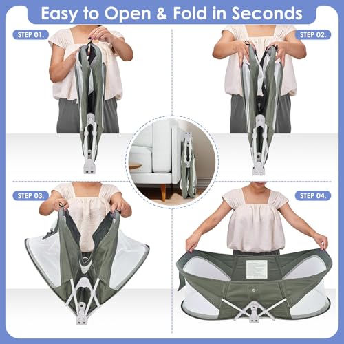 Light Green Portable Baby Bassinet with Mosquito Net & Sunshade - Travel Crib for Home & Outdoors