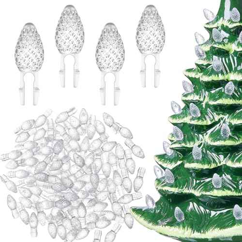 Boao 120 Pcs Ceramic Christmas Tree Replacement Lights Clear Plastic Flame Peg Bulbs Accessories for Ceramic Christmas Trees and DIY Projects (Clear,Small)