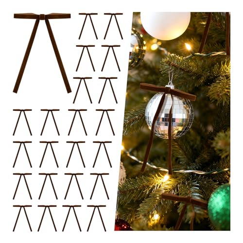 Dark Brown Velvet Ribbon Bows for Christmas Tree Decorations - 30 Pack, 5x7 Inches
