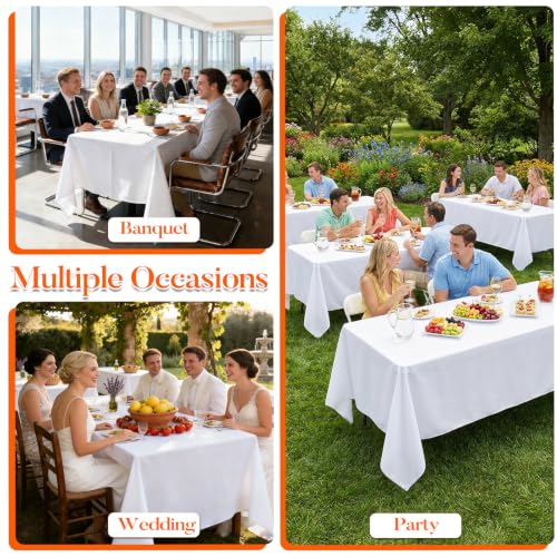 White Rectangle Table Cloth 60 x 102 Inches - Pack of 10 for 6ft Tables - Durable & Washable